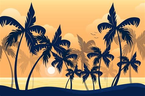 Summer Landscape Background For Zoom With Palm Tree Silhouettes Free