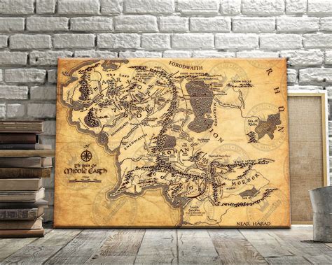 Middle Earth Map Canvas Map Of Moria Rohan Wall Art Lord Of Etsy