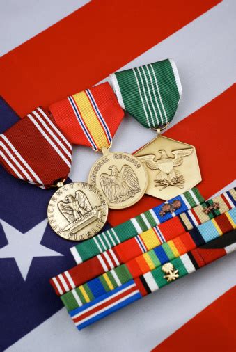 Us Army Ribbons And Medals On Flag Background Stock Photo Download