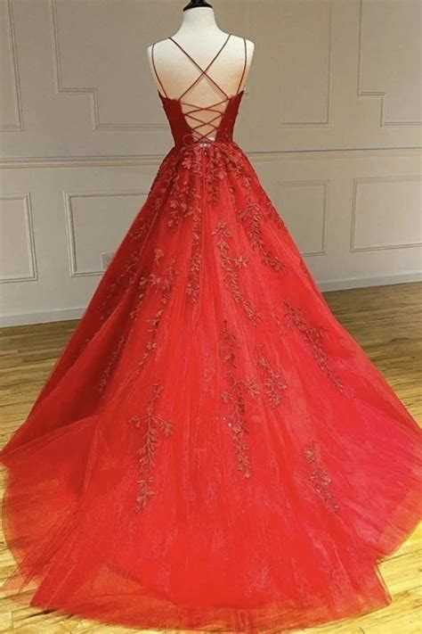 Red Applique Spaghetti Straps Wedding Gown Bridal Dress