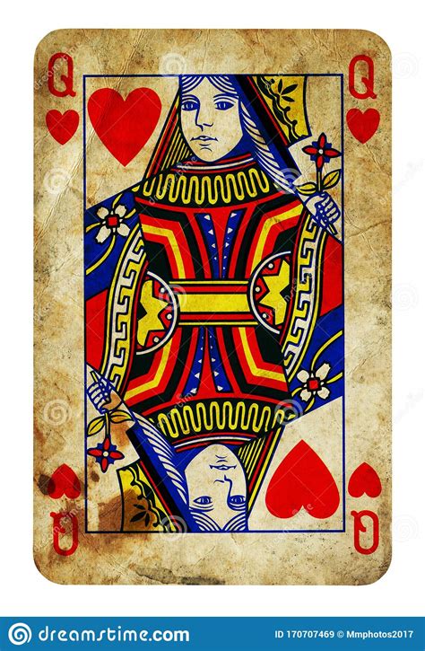 Queen Of Hearts Vintage Playing Card Isolated On White Stock