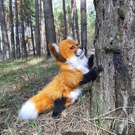 Realistic Fox Plush Stuffed Red Fox Soft Wild Animal Etsy
