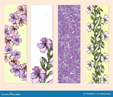 A Set Of Floral Bookmarks Flyers With Pink Flowers Stock Vector