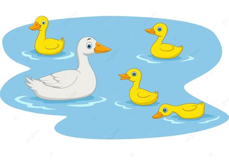 卡通鴨子一家在池塘里游泳 天鹅 小子 萌萌向量圖案素材免費下載，png，eps和ai素材下載 Pngtree