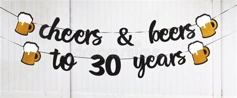Cheers And Beers To 30 Years Banner Hanging For Birthday Party Stock