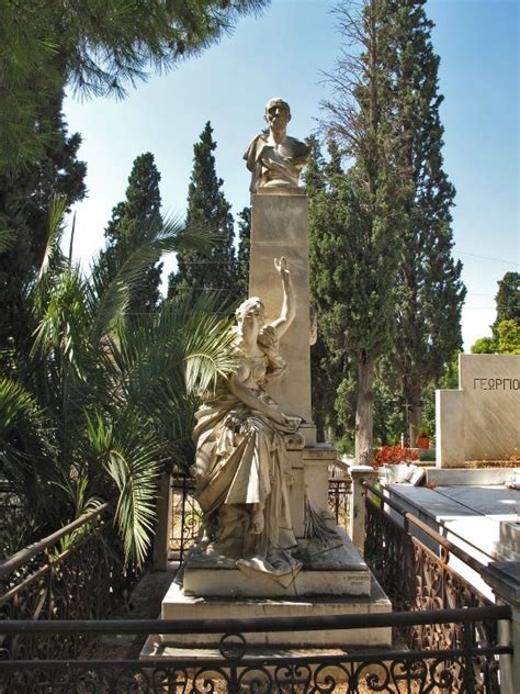 P Pavlopoulou S Grave Athens First Cemetery Mets Cemetery Statue
