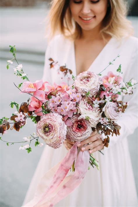 Spring Bouquet In Pink Cherry Blossom Wedding Bouquet Cherry Blossom