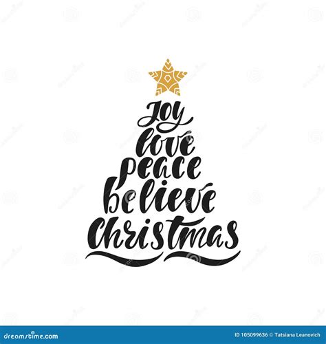Joy Love Peace Believe Christmas Hand Drawn Calligraphy Text