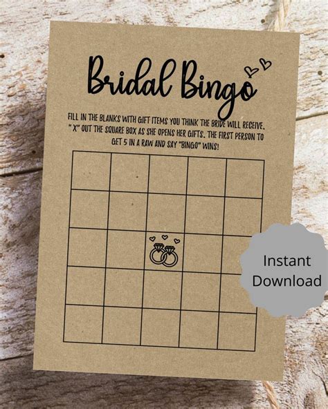 Bridal Bingo Game Printable Instant Download Bride And Groom Etsy