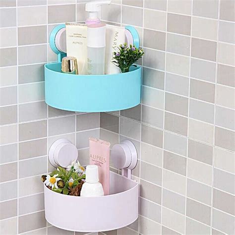 The shelves typically have a curved front and sit flush against the angled walls. Deshify. Triangle Bathroom Corner Shelf