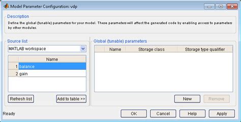 Model Parameter Configuration Dialog Box Matlab And Simulink