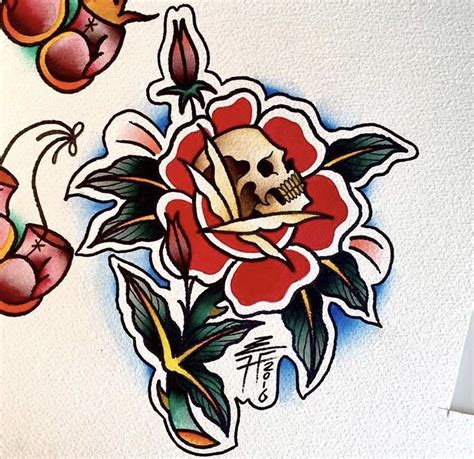 Traditional Skull Inside A Rose Tattoo Design By Liam Harbison
