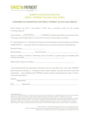In matters of finance and litigation, you might be required to hand over the authority to people who have better a credit card billing authorization letter needs you to write a letter for the specific purpose. 17 Printable ach authorization form template - Fillable ...