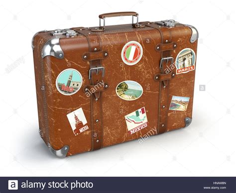 Retro Suitcase Baggage With Travel Stickers Isolated On