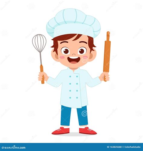 Happy Cute Kid Boy In Chef Costume Stock Illustration Illustration Of