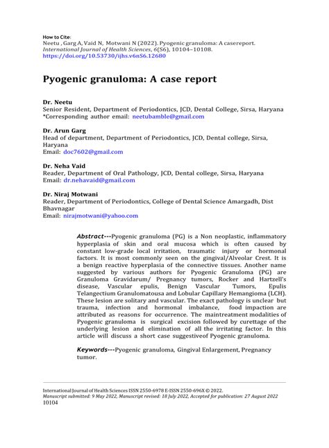 Pdf Pyogenic Granuloma A Case Report