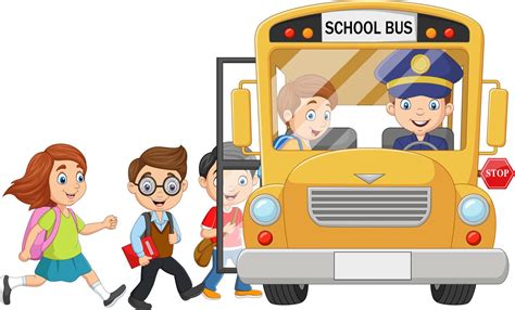 Niños Felices De Dibujos Animados Subiendo A Un Autobús Escolar 5161859