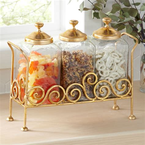 3 Pc Glass Canisters With Lid And Stand Fullbeauty Outlet