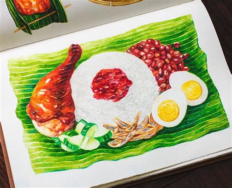 Nasi Lemak Coconut Milk Cooked Rice With Fried Chicken Peanuts Eggs