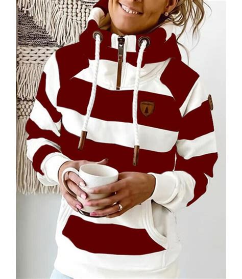 drawstring detail color block striped hoodie