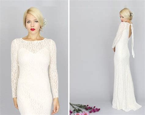 CÉlestin Ivory Lace Long Sleeved Wedding Gown Sheath Back Dip Bow