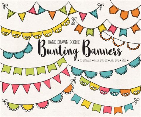 Bunting Banner Clip Art Hand Drawn Birthday Bunting Banner Etsy