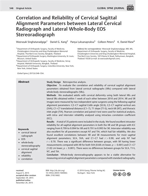 Pdf Correlation And Reliability Of Cervical Sagittal Alignment