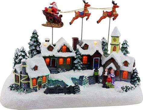 Animated Santa And Reindeer Sleigh Christmas Village Pre
