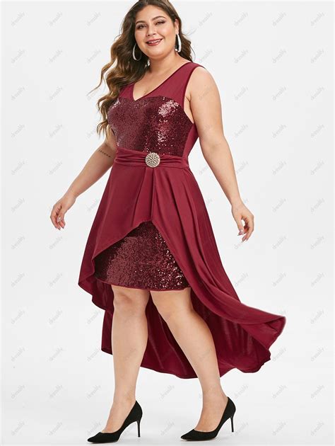 34 Off 2021 Plus Size Sequin High Low Party Dress In Red Wine