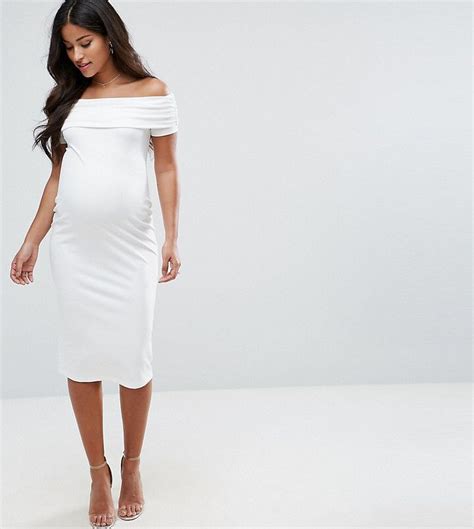 Gorgeous Off The Shoulder Stretch Jersey White Maternity Dress Perfect