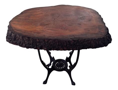 Beautiful figured old growth wood. Redwood Burl Coffee Table on Cast Iron Stand | Chairish
