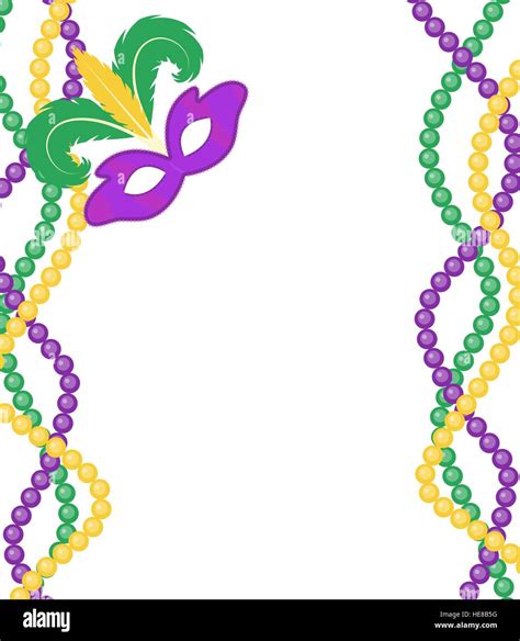 Mardi Gras Beads Colored Frame With A Mask Isolated On White