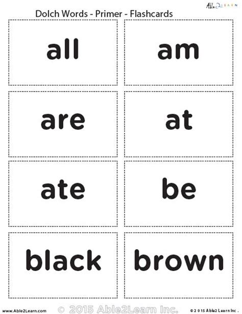 Dolch Words Primer Word List And Flashcards Able2learn Inc