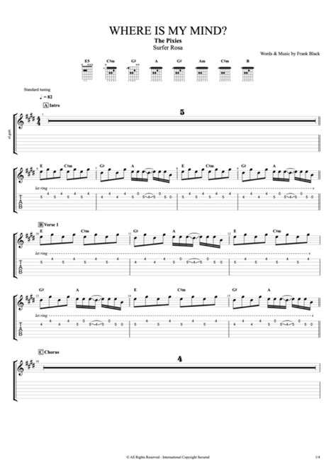Where Is My Mind By The Pixies Full Score Guitar Pro Tab