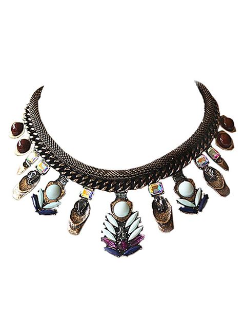 This Intricate Collar Pendant Necklace Features Crystal Arcs And Floral