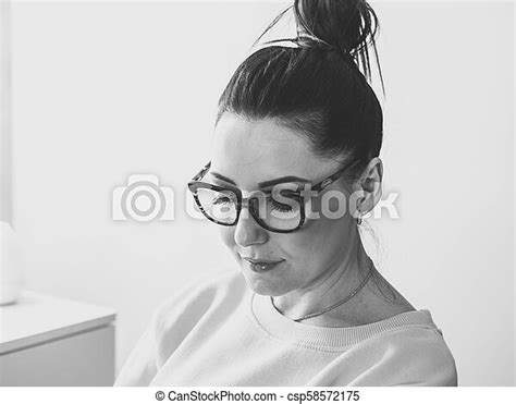 Beautiful Mature Woman In Big Glasses Face Portrait Of Adult Lady