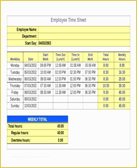 Free Excel Timesheet Template With Formulas Of 6 Excel Timesheet