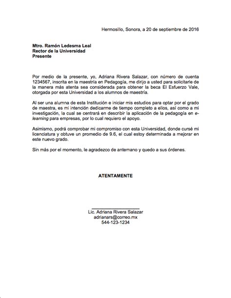 Modelo de carta de solicitud de beca – Assistente administrativo