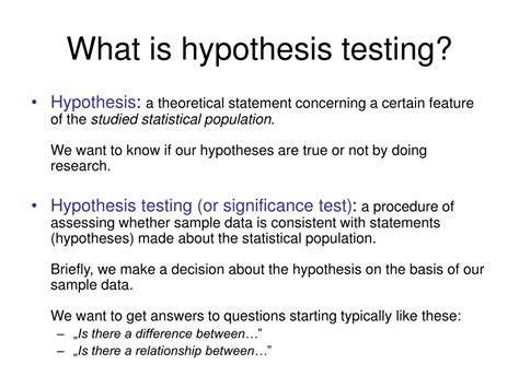 Ppt Statistical Hypothesis Testing Inferential Statistics I