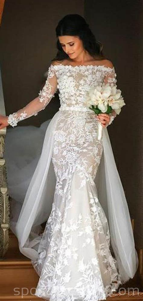 Long Sleeves Lace Mermaid Cheap Wedding Dresses Online Cheap Bridal D Sposadresses