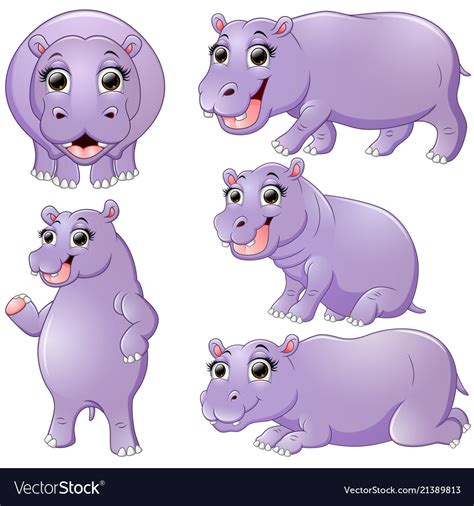 Hippo Cartoon Set Collection Royalty Free Vector Image