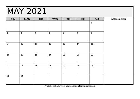 Free May 2021 Printable Calendar In Editable Format