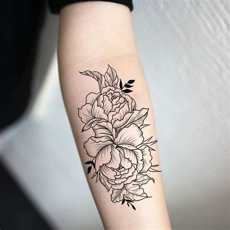 30 delicate flower tattoo ideas. Garnet Delicate Black Peony Flower Outline Temporary ...