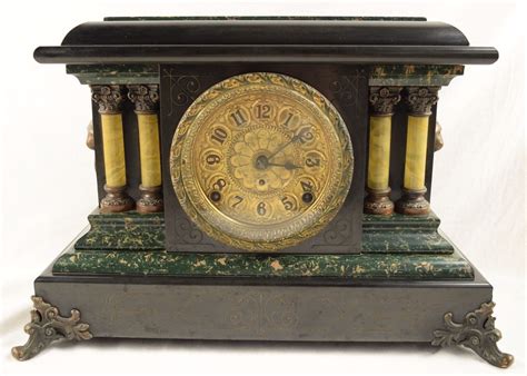 Antique Seth Thomas Adamantine Faux Marble Mantle Clock Shelf Mantel