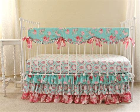 A basic baby bedding set includes everything baby needs for a good night of rest. Primrose Picnic Turquoise and Coral by LottieDaBaby on ...