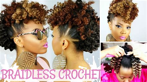 Braidless Crochet No Cornrows Curly Crochet Faux Hawk Tutorial Natural Hair Updo
