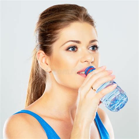 Young Woman Drinking Water Profile Portrait Stock Image Image Of