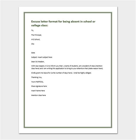 Excuse Letter For Being Absent In School College Class Sample Letters