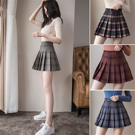 Women Mini Pleat Skirt Harajuku Preppy Style Plaid Skirts Cute Japanese