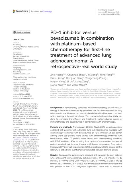 Pdf Pd 1 Inhibitor Versus Bevacizumab In Combination With Platinum